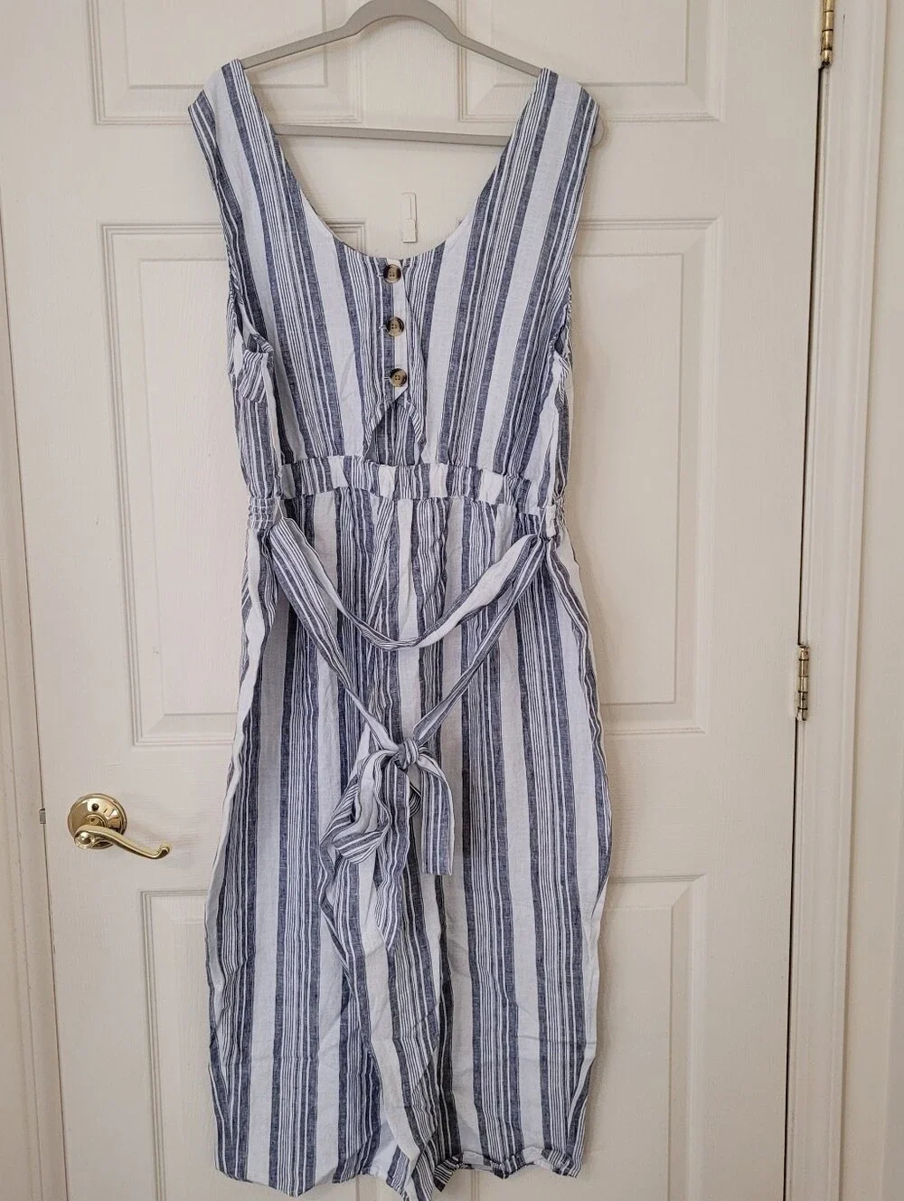 Crown&Ivy Women Wide Leg Sleeveless Linen Jumpsuit Size 20W Coastal Sailor Smock